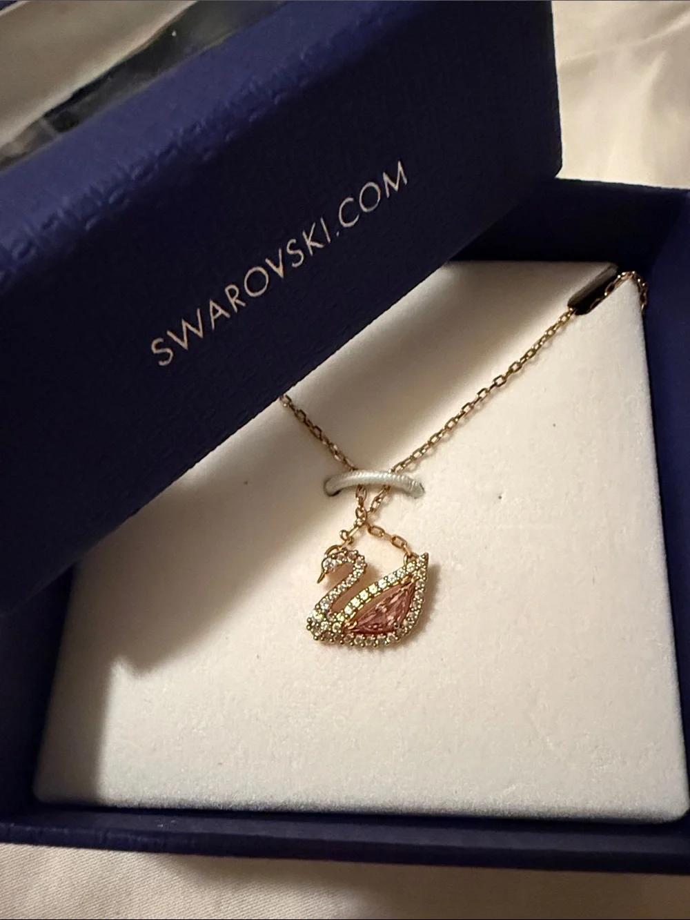 Swarovski Rose Gold Swan Pendant Necklace with Pink Crystals